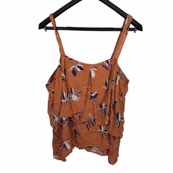Bobeau Sleeveless Orange Floral Double Layer Tank Top Square Neck Women's 1X - Picture 3 of 4